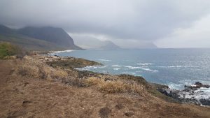 Kaena Point with the mountains fading into the distance