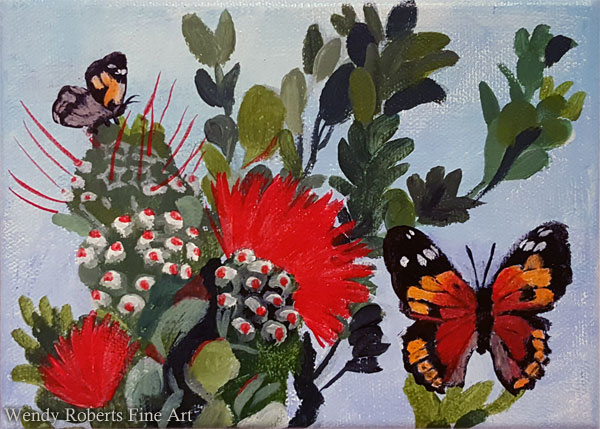 Kamehameha Butterflies With Red Ohia by Wendy Roberts